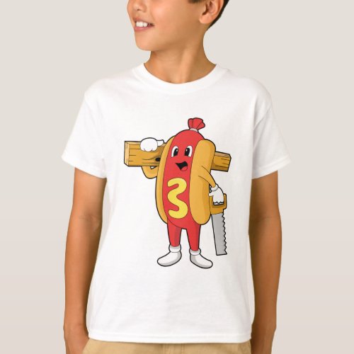 Hotdog as Carpenter with Saw  Wood T_Shirt