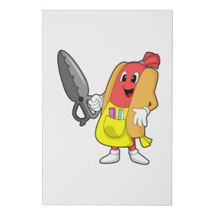 Hotdog as Hairdresser with Scissors Faux Canvas Print