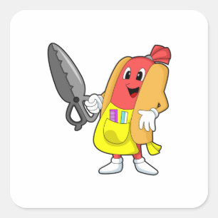 Hotdog as Hairdresser with Scissors Square Sticker