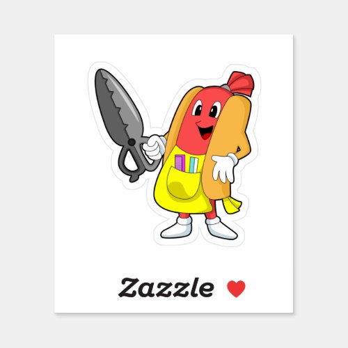 Hotdog as Hairdresser with Scissors Sticker