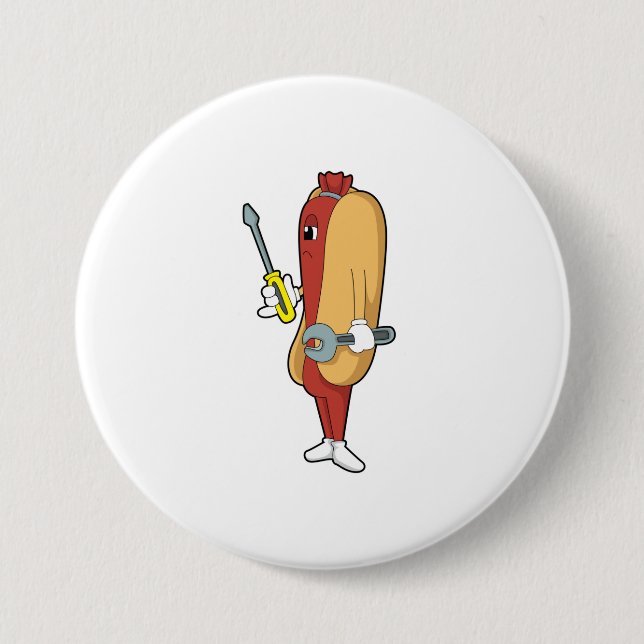 Hotdog as Mechanic with Tool Button (Front)