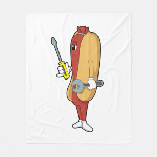 Hotdog as Mechanic with Tool Fleece Blanket