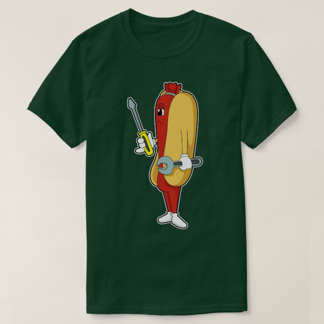 Hotdog As Mechanic With Tool  T-Shirt (Design Front)