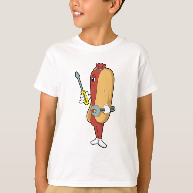 Hotdog as Mechanic with Tool T-Shirt (Front)