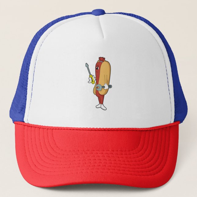 Hotdog as Mechanic with Tool Trucker Hat (Front)