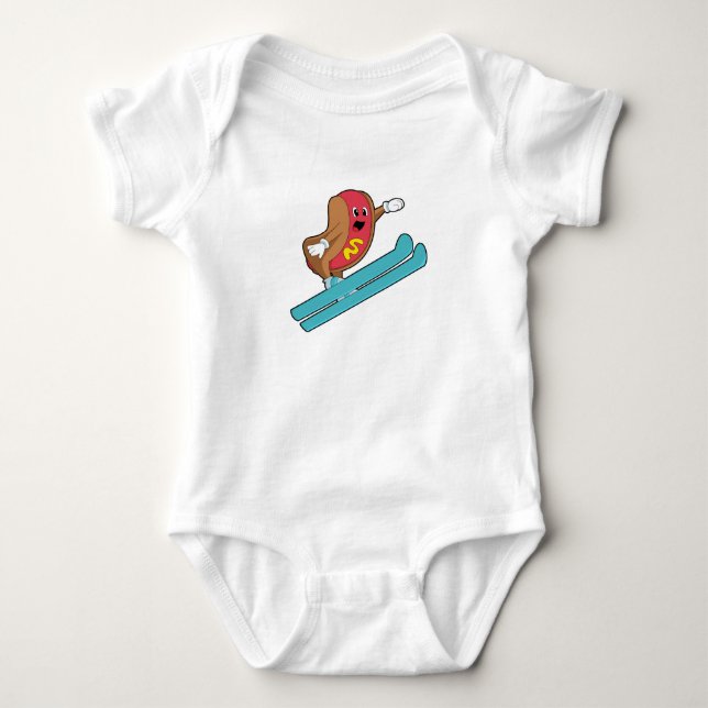 Hotdog as Ski jumper with Ski.PNG Baby Bodysuit (Front)