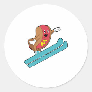 Hotdog as Ski jumper with Ski.PNG Classic Round Sticker