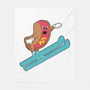 Hotdog as Ski jumper with Ski.PNG Fleece Blanket