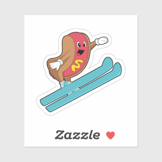 Hotdog as Ski jumper with Ski.PNG Sticker (Sheet)