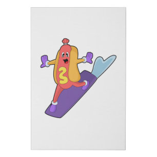 Hotdog as Snowboarder with Sonowboard Faux Canvas Print