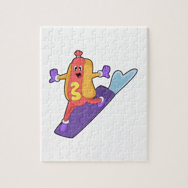 Hotdog as Snowboarder with Sonowboard Jigsaw Puzzle (Vertical)