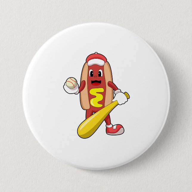 Hotdog at Baseball with Baseball bat Button (Front)