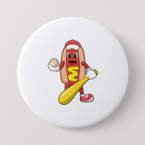 Hotdog at Baseball with Baseball bat Button