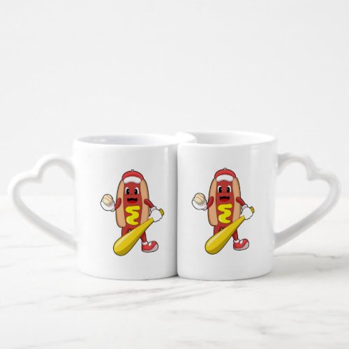 Hotdog at Baseball with Baseball bat Coffee Mug Set