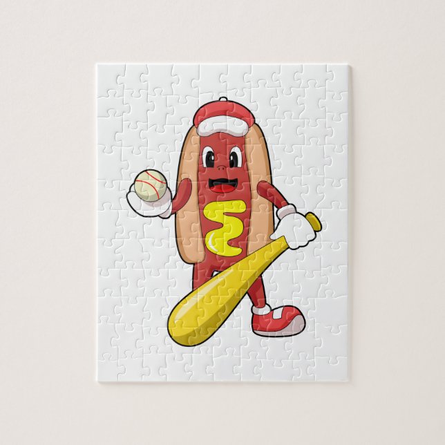 Hotdog at Baseball with Baseball bat Jigsaw Puzzle (Vertical)