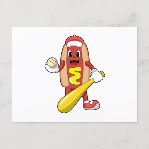 Hotdog at Baseball with Baseball bat Postcard