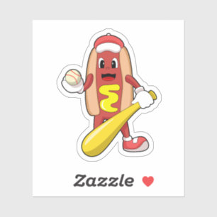 Hotdog at Baseball with Baseball bat Sticker