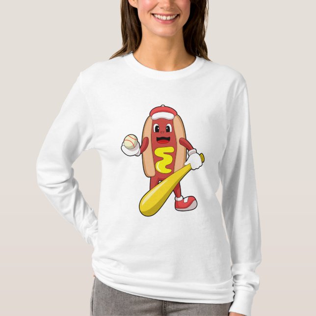 Hotdog at Baseball with Baseball bat T-Shirt (Front)