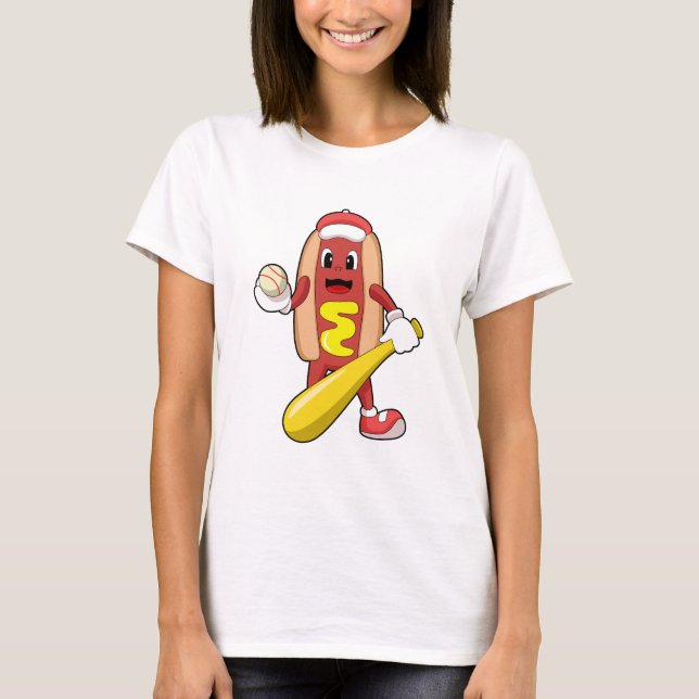 Hotdog at Baseball with Baseball bat T-Shirt (Front)