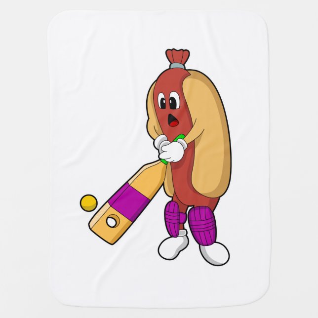 Hotdog at Cricket with Cricket bat Baby Blanket (Front)
