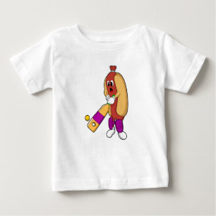 Hotdog at Cricket with Cricket bat Baby T-Shirt