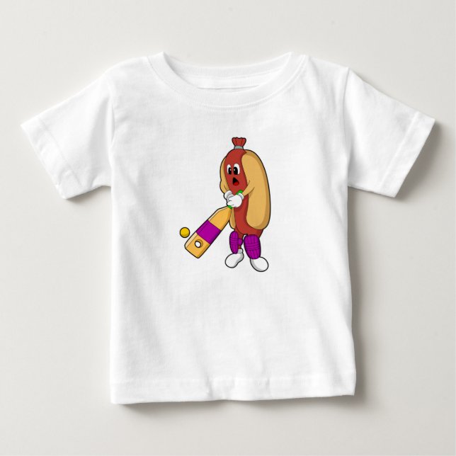 Hotdog at Cricket with Cricket bat Baby T-Shirt (Front)