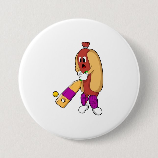 Hotdog at Cricket with Cricket bat Button (Front)
