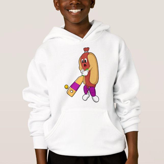 Hotdog at Cricket with Cricket bat Hoodie (Front)