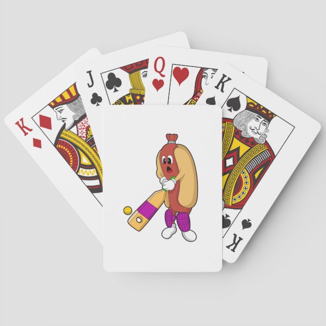 Hotdog at Cricket with Cricket bat Poker Cards (Back)