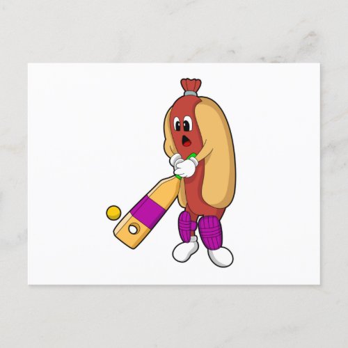 Hotdog at Cricket with Cricket bat Postcard