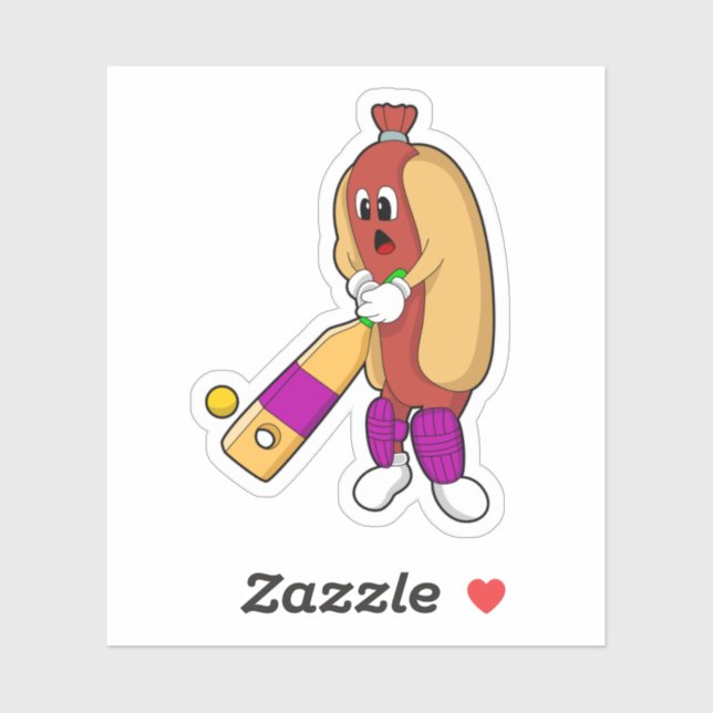 Hotdog at Cricket with Cricket bat Sticker (Sheet)