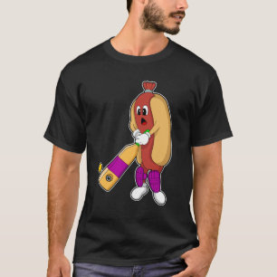 Hotdog at Cricket with Cricket bat T-Shirt