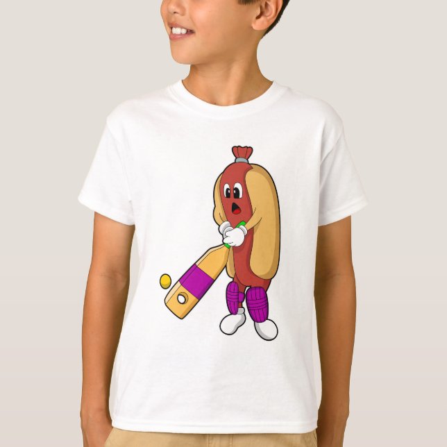 Hotdog at Cricket with Cricket bat T-Shirt (Front)