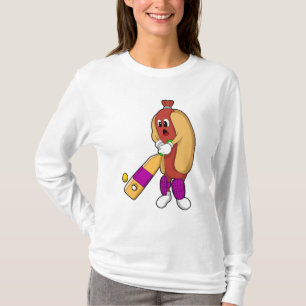 Hotdog at Cricket with Cricket bat T-Shirt