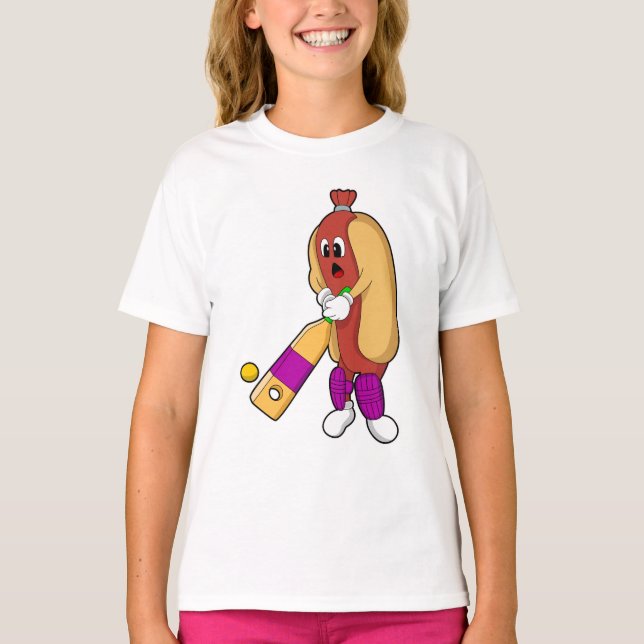Hotdog at Cricket with Cricket bat T-Shirt (Front)