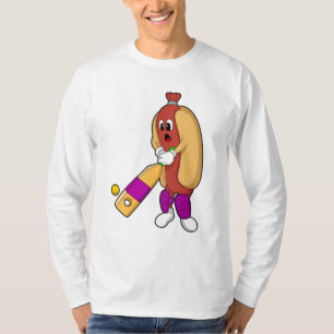 Hotdog at Cricket with Cricket bat T-Shirt