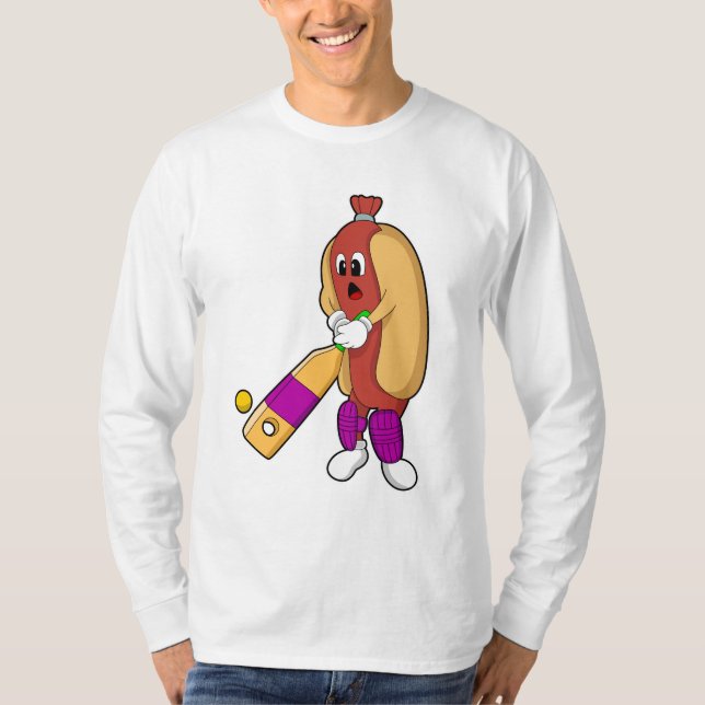 Hotdog at Cricket with Cricket bat T-Shirt (Front)