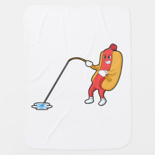 Hotdog at Fishing with Fishing rod Baby Blanket