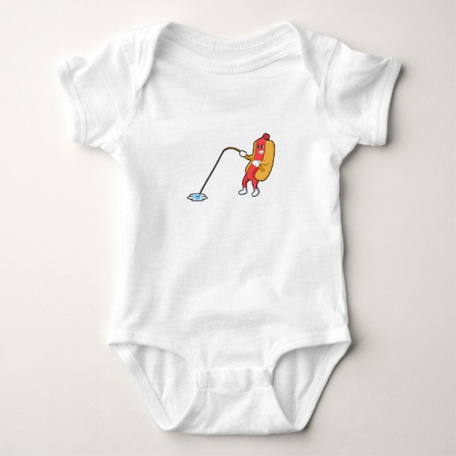 Hotdog at Fishing with Fishing rod Baby Bodysuit (Front)