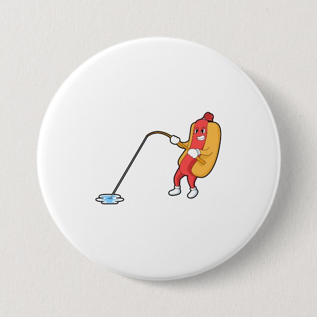 Hotdog at Fishing with Fishing rod Button (Front)