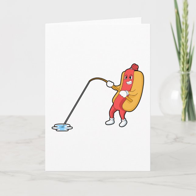 Hotdog at Fishing with Fishing rod Card (Front)
