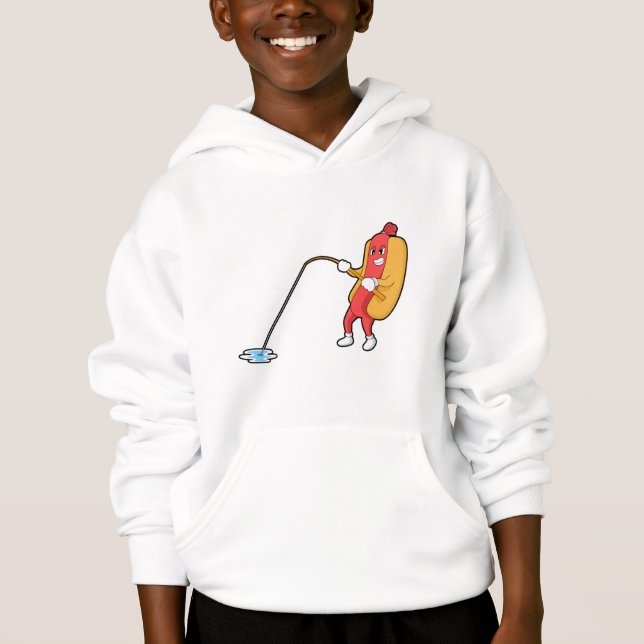 Hotdog at Fishing with Fishing rod Hoodie (Front)