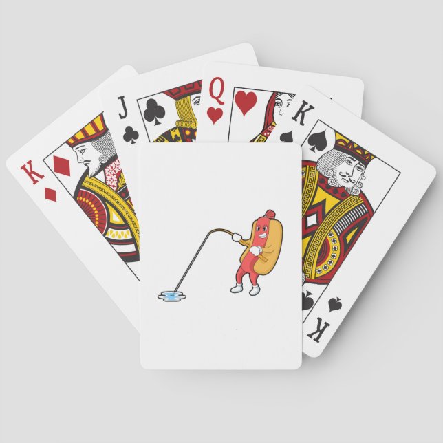 Hotdog at Fishing with Fishing rod Poker Cards (Back)