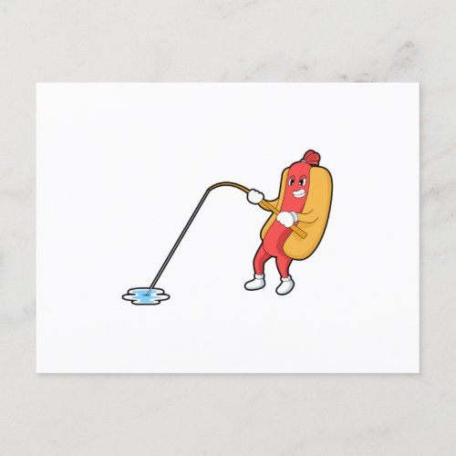 Hotdog at Fishing with Fishing rod Postcard