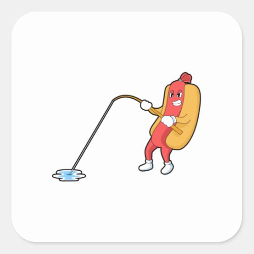 Hotdog at Fishing with Fishing rod Square Sticker
