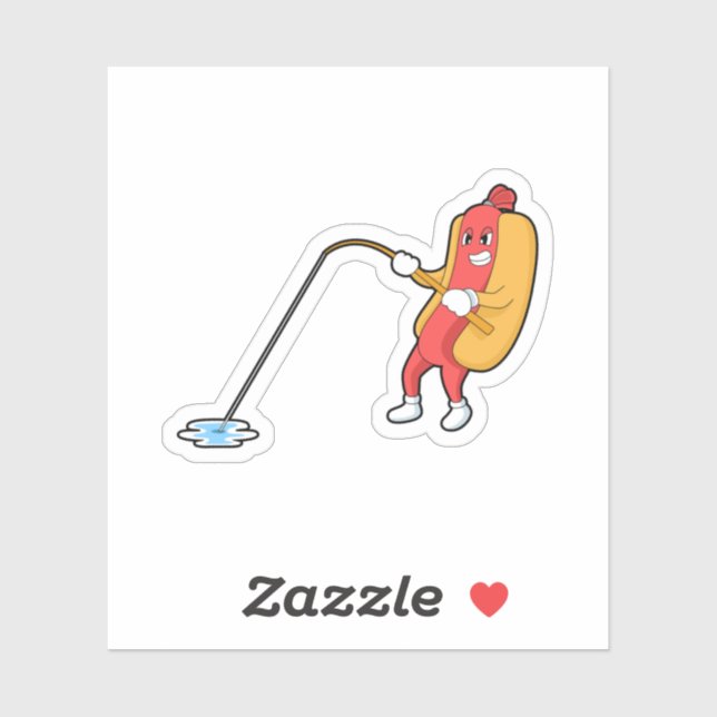Hotdog at Fishing with Fishing rod Sticker (Sheet)
