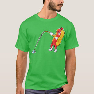 Hotdog At Fishing With Fishing Rod  T-Shirt