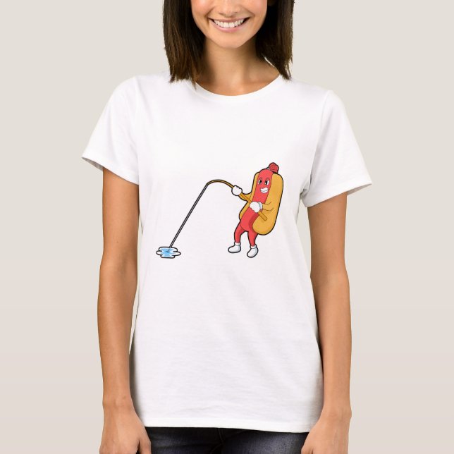 Hotdog at Fishing with Fishing rod T-Shirt (Front)