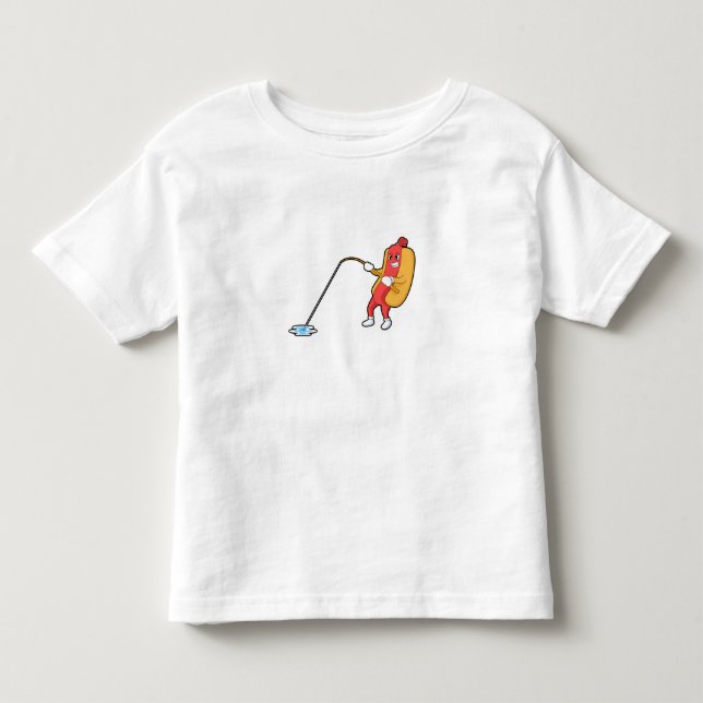 Hotdog at Fishing with Fishing rod Toddler T-shirt (Front)
