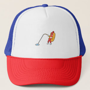 Hotdog at Fishing with Fishing rod Trucker Hat